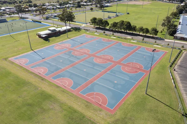 Drone Aerial Photograph Colourful Netball Courts Large Sports Fields Regional — Stock Photo, Image