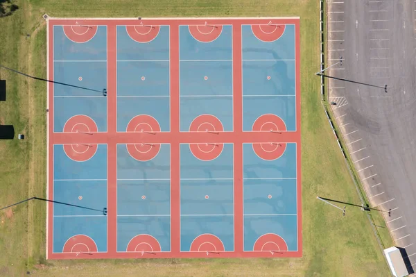 Drone Aerial Photograph Colourful Netball Courts Large Sports Fields Regional — Stock Photo, Image