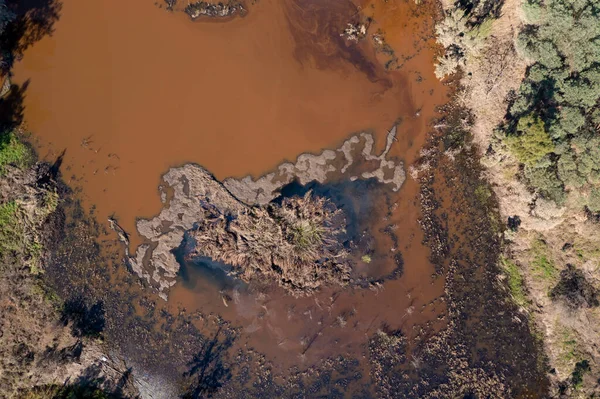 Drone Luchtfoto Van Een Vervuild Klein Overloopreservoir Ernstige Overstromingen Yarramundi — Stockfoto