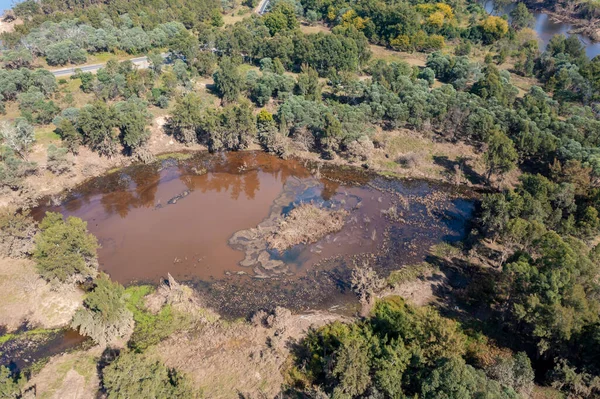 Flygfoto Förorenad Liten Översvämningsreservoar Efter Allvarliga Översvämningar Yarramundi Reserve Hawkesbury — Stockfoto