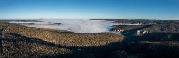 Drohnen Luftaufnahme Von Nebel Einem Großen Tal Den Blue Mountains — Stockfoto