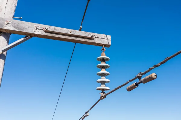 Fotografia Aérea Drones Poste Telefónico Fios Numa Floresta Afectada Por — Fotografia de Stock