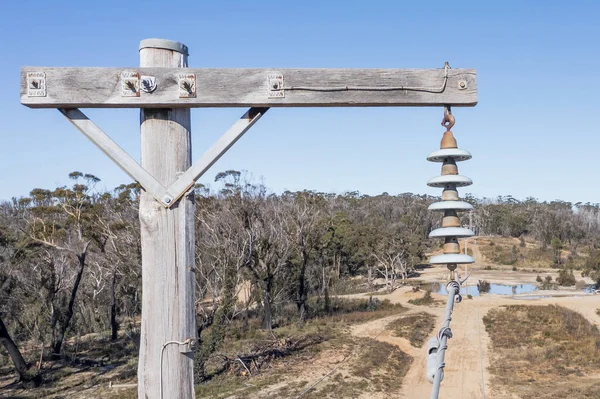 Photographie Aérienne Par Drone Poteau Téléphonique Fils Dans Une Forêt — Photo