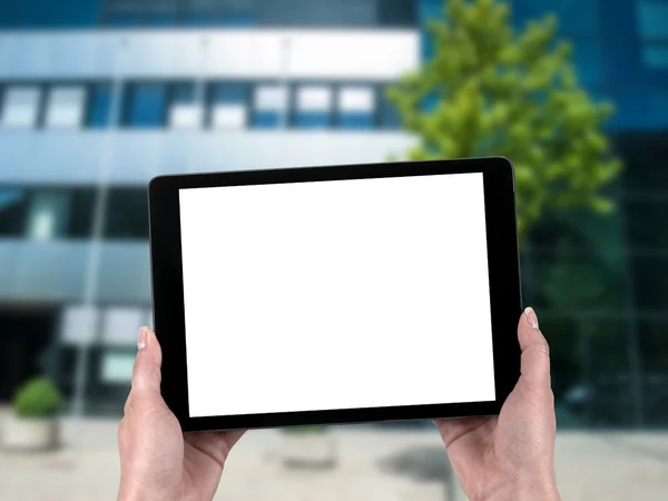 Tablet holding iş kadının eller