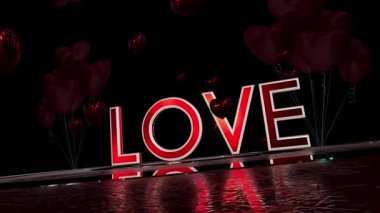 Aşk, yazı 3D animasyon, uçan kalpler, bir aşk sahnesi için çekim, Sevgililer Günü, duygularını ifade etmek.