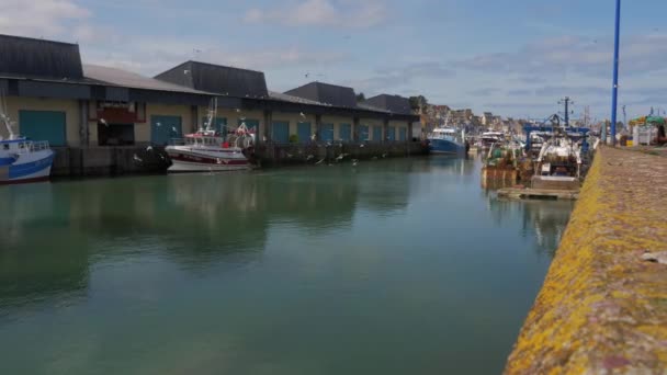 Port Bessin Frankrike Mars 2021 Tidslopp Från Fiskehamnen Bessin Flying — Stockvideo