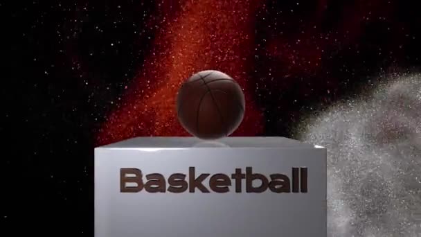 Basketbol Topu Beyaz Bir Kaleye Gelir Basketbol Harfleri Arka Plan — Stok video