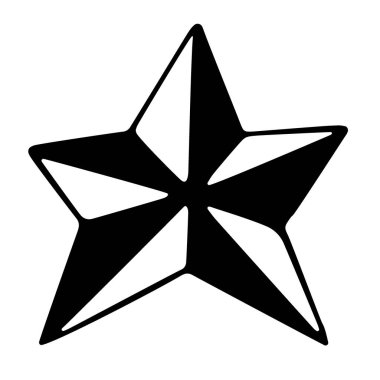 Tek element siyah ve beyaz yıldız süslemesi. Kartpostallar için el çizimi illüstrasyon