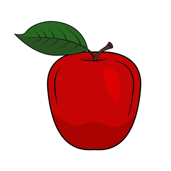 Pomme Rouge Avec Feuille Verte Style Plat Isolé Sur Fond — Image vectorielle
