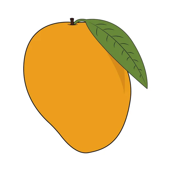 Mango Con Illustrazione Vettoriale Foglia Isolata Sfondo Bianco — Vettoriale Stock