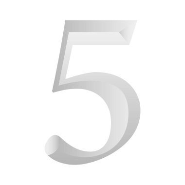 Gümüş Numara Beş Vektör İllüstrasyonu Beyaz Arkaplanda İzole Edilmiş.