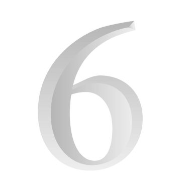 Beyaz arkaplanda dereceli izole edilmiş 6 Numaralı Gümüş Vektör İllüzyonu.