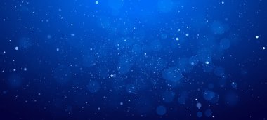Banner Blue Bokeh parçacıkları, toz gradyan soyut arkaplanı ödüllendirir. Mavi arkaplanda uzayda fütürist ışıltı.