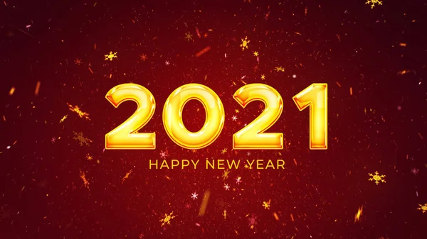 2021 Šťastný Nový Rok Zlaté Částice Bokeh Sněhová Vločka Červené — Stock fotografie