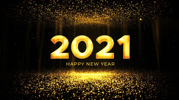 Feliz Ano Novo 2021 Dourado Brilhando Partículas Chão Ouro Estrelas — Fotografia de Stock