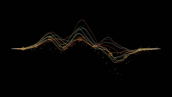 Curve Graph wave chart statistic diagrams with particles on black background