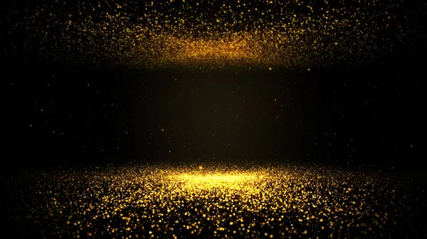 Abstrakt Bakgrund Lysande Gyllene Golv Marken Partiklar Stjärnor Damm Futuristiskt — Stockfoto