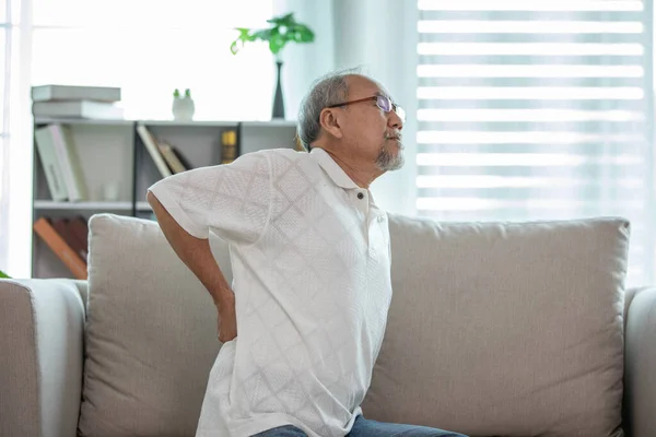 Asian Elderly Senior Man Back Pain Illness — Stock Photo, Image