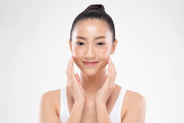 Wellness Asiatische Junge Frau Berühren Ihre Wange Sauber Frische Und — Stockfoto