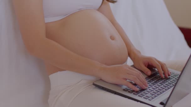 Movimento Lento Donna Affari Incinta Seduta Lavoro Sul Computer Portatile — Video Stock