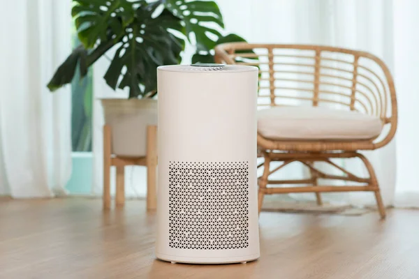 Air Purifier Cozy White Living Room Filter Cleaning Removing Dust — Stock Photo, Image