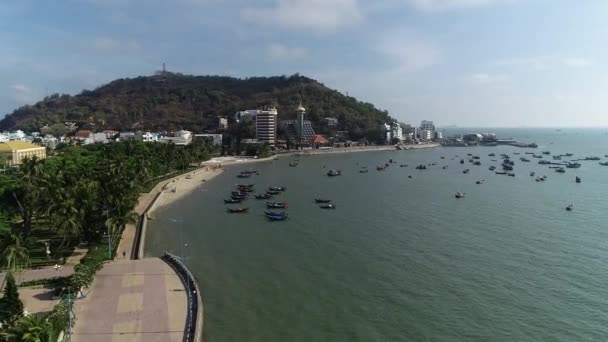 Панорама Куточка Прибережного Міста Вунг Тау Вітнам Нижче Наведені Човни — стокове відео