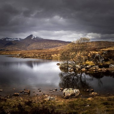 Rannoch Moor manzarası, İskoçya Dağları, İngiltere.