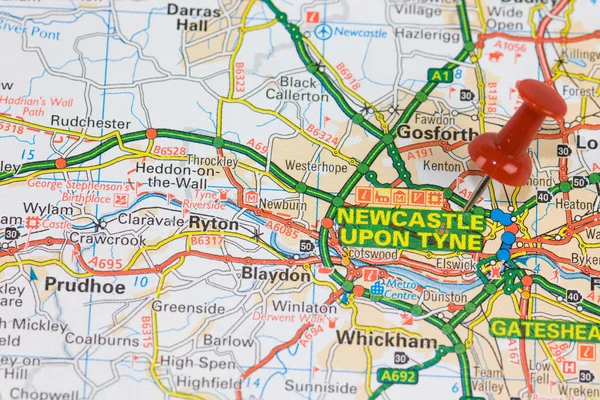 Mapka dojazdu do newcastle upon tyne — Zdjęcie stockowe