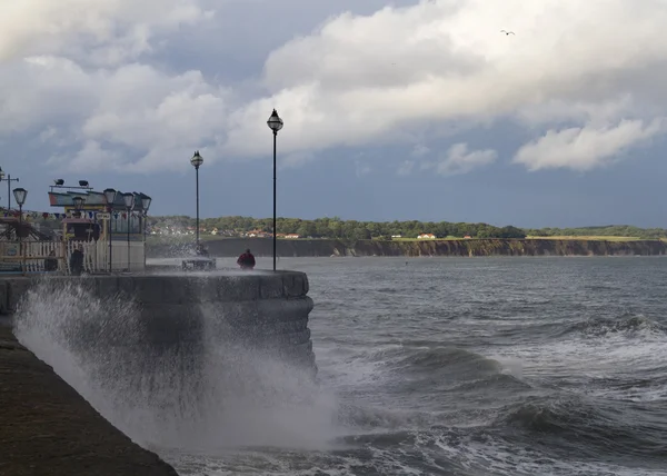 Gente de pie junto a grandes olas — Foto de Stock