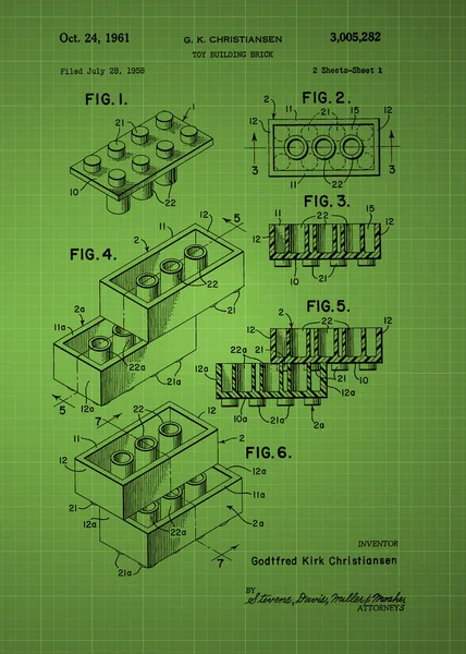 Lego juguete edificio ladrillo patente — Foto de Stock