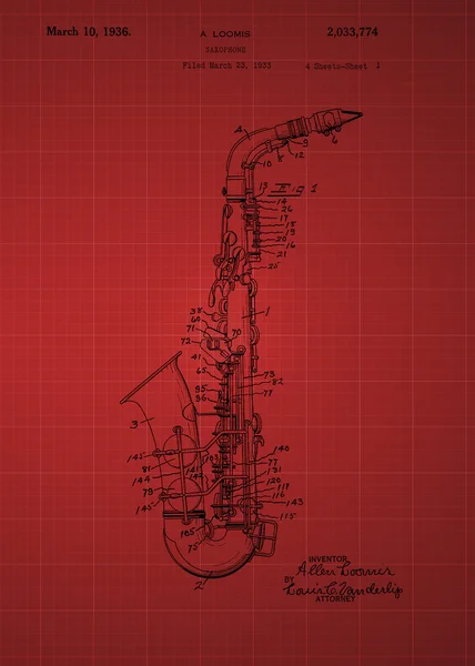 Dibujo de patente de saxofón —  Fotos de Stock