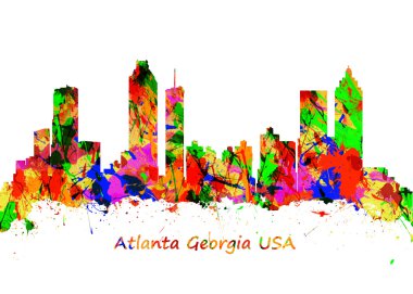 Watercolor art print of the skyline of Atlanta Georgia USA clipart