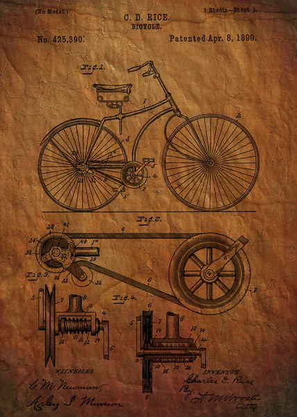 Ποδήλατο διπλωμάτων ευρεσιτεχνίας από το 1890 — Φωτογραφία Αρχείου