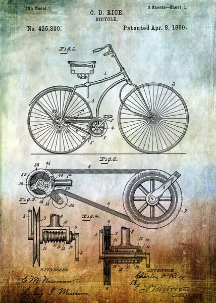 Патент на велосипед 1890 року — стокове фото