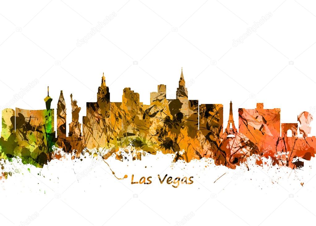 Watercolor art print of the skyline of Las Vegas Nevada City USA