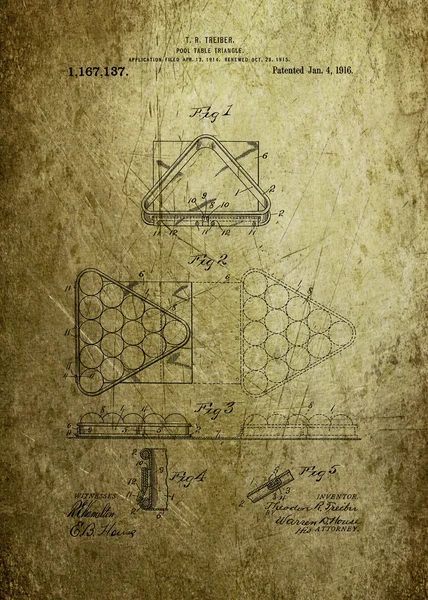 Bilardo masası üçgen 1915 patent — Stok fotoğraf