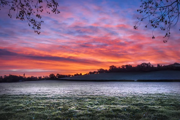 Frosty morning sunrise — Stock Photo, Image