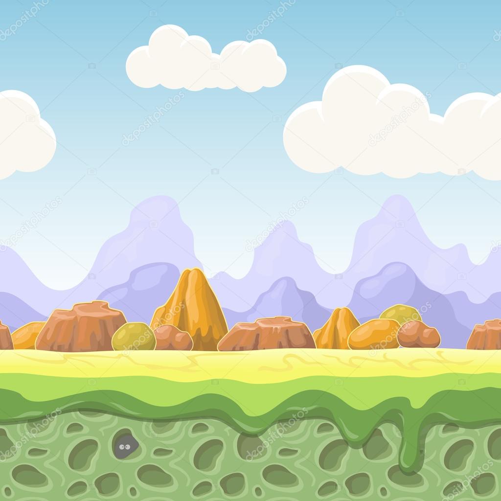 漫画の童話風景。石ゲーム デザインのためのシームレスなイラスト。横国