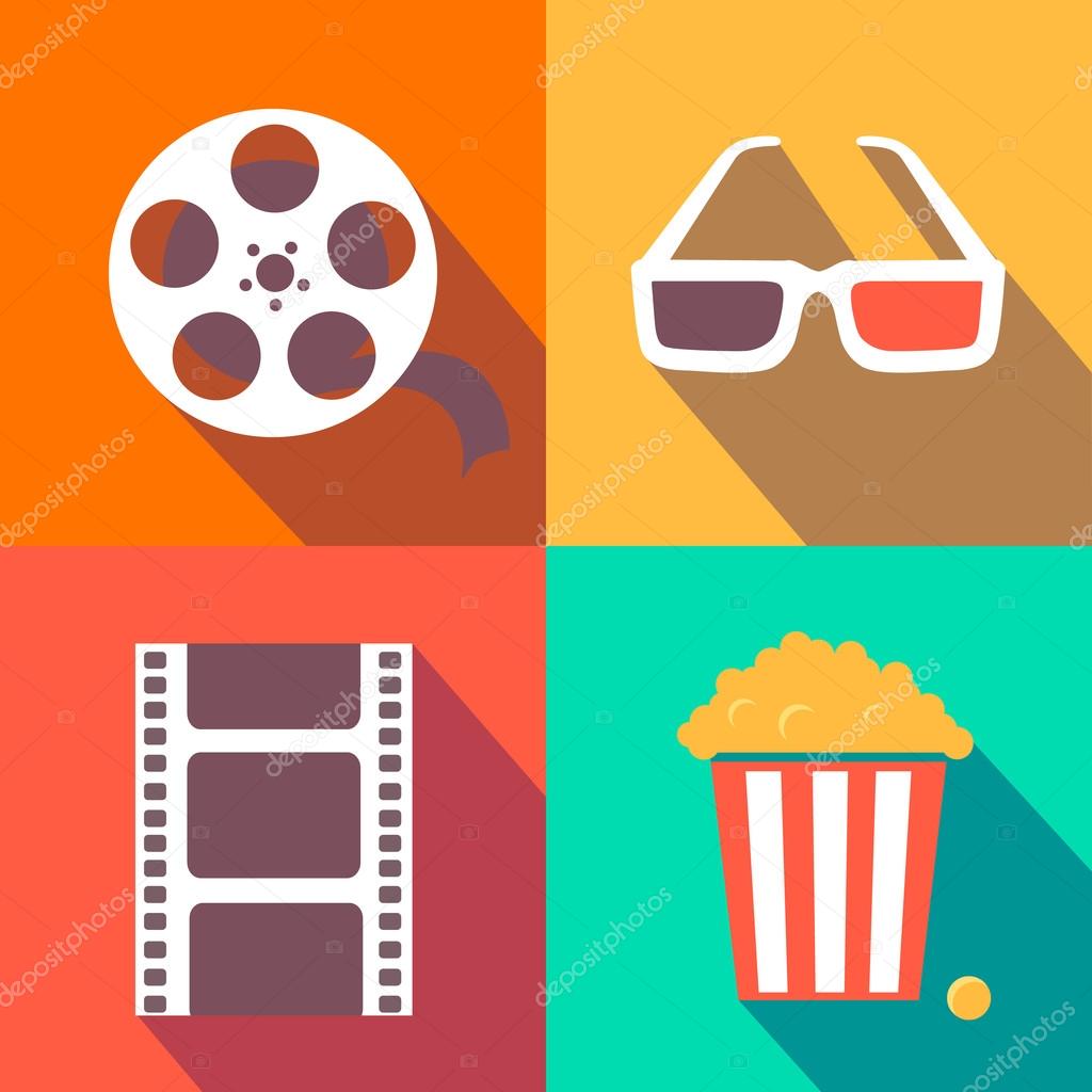 Set of movie design elements and cinema icons flat style — Stock Photo