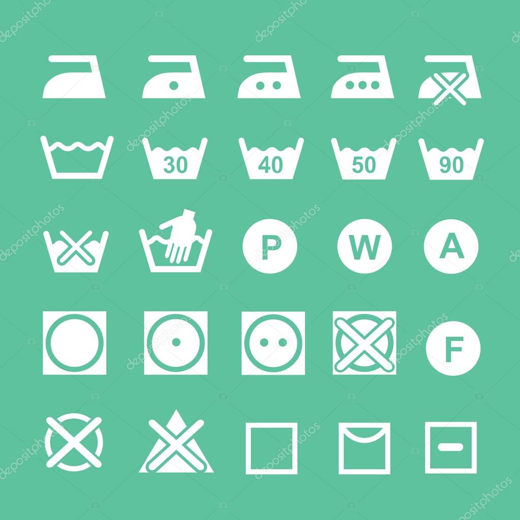 Set of washing symbols Washing instruction symbols, white — Stock