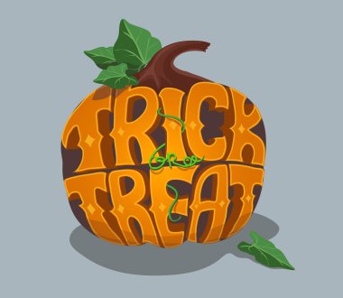 Trick or treat. Halloween poster with hand lettering and pumpkin.
