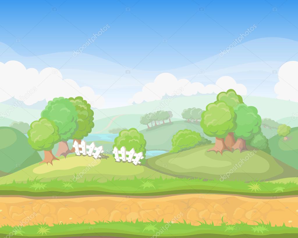 漫画かわいい国シームレス水平風景、ゲームの背景 — ストック写真