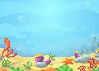 Underwater world blue sea, starfish, vector illustration