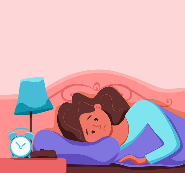 Anak yang tertidur di tempat tidur menderita insomnia - Stok Vektor