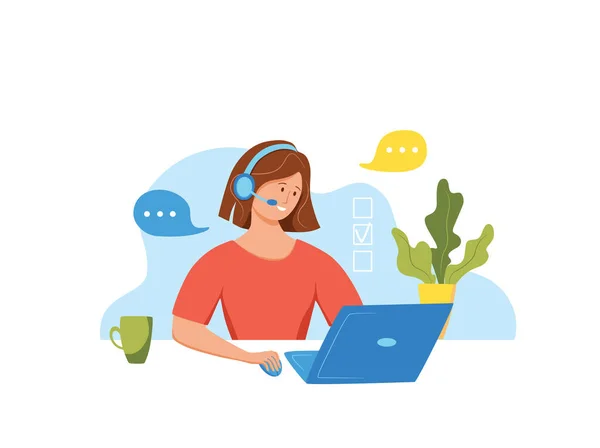 Call center operator vector illustration. Customer online support manager woman — Stock Vector
