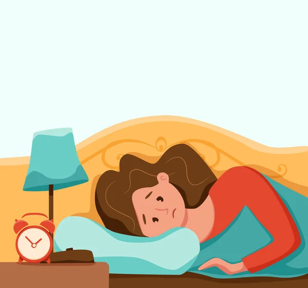Slaperig wakker kind in bed lijdt aan slapeloosheid — Stockvector