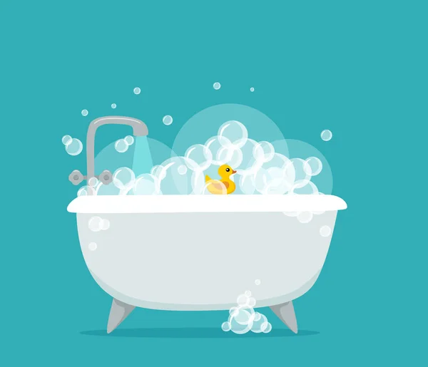Banho com espuma bolhas vetor desenho animado ilustração. — Vetor de Stock