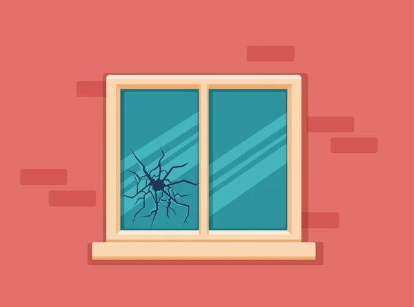 Finestra rotta con vetro incrinato vettoriale illustrazione — Vettoriale Stock