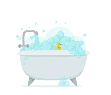 Köpük köpüklü banyo vektör karikatür çizimi. Köpüklü banyo tasarımı konseri