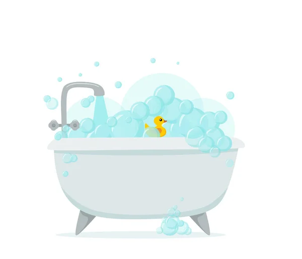 Ванна с пеной пузырьков векторной иллюстрацией мультфильма. Концерт в ванной комнате с пеной — стоковый вектор